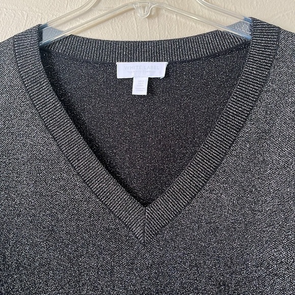 White Label V-neck Sweater Black Gradient Silver Thread Size L Long Sleeves - Picture 6 of 16